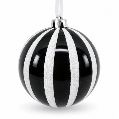 Christmas  -  Black & White Fine Glitter Stripe Bauble - 15cm  -  60486238