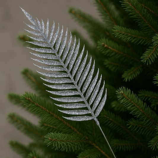 Christmas  -  Silver Sequin and Glitter Artificial Fern Branch Decoration - 76cm  -  60000908