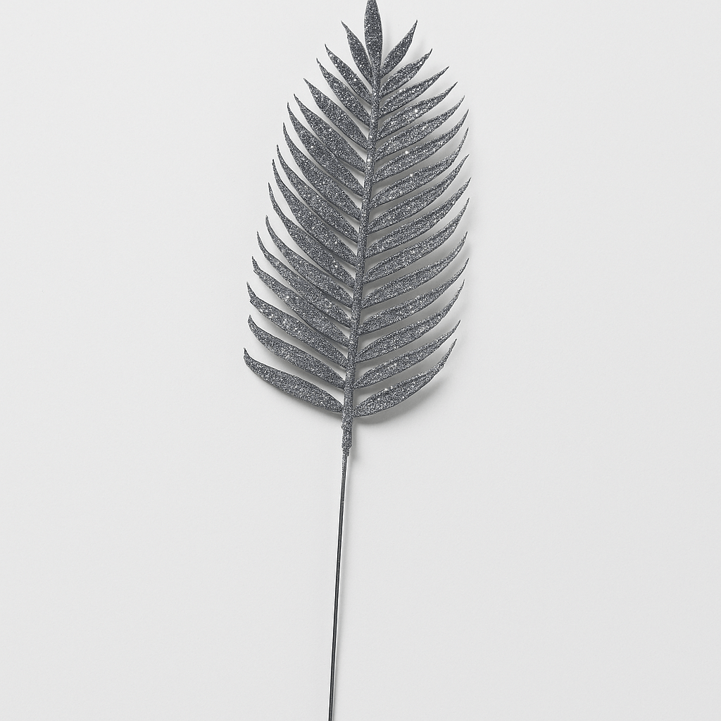 Christmas  -  Silver Sequin and Glitter Artificial Fern Branch Decoration - 76cm  -  60000908