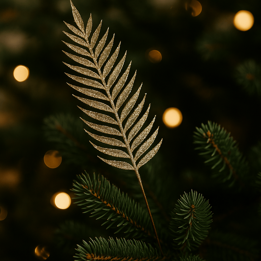Christmas  -  Champagne Sequin and Glitter Artificial Fern Branch Decoration - 76cm  -  60000909