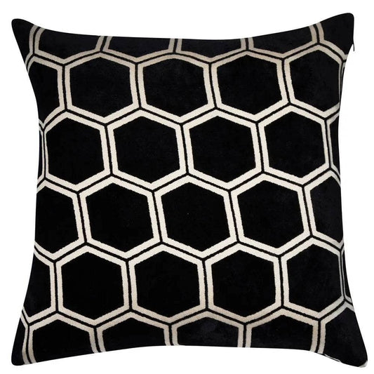 Homeware  -  Large Hexagonal Cut Velvet Cushion - Black  -  60005263