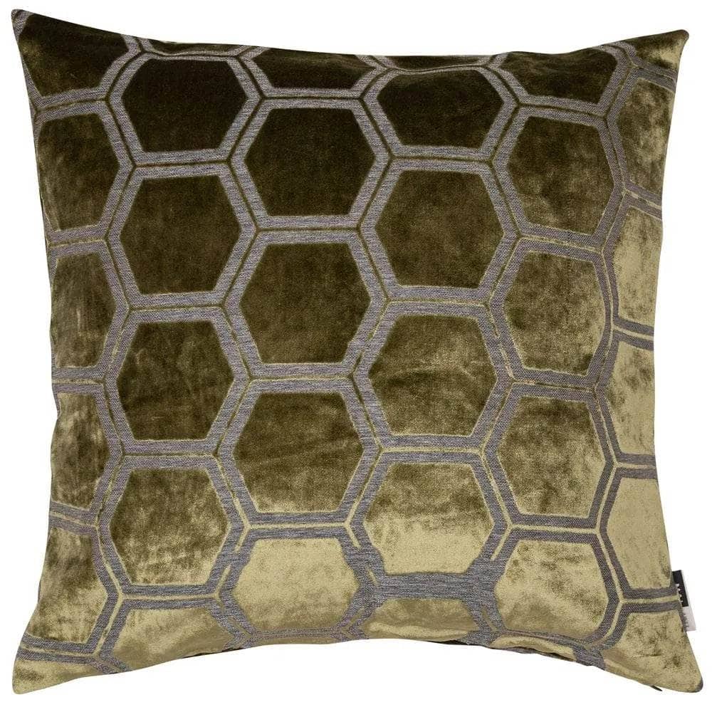 Homeware  -  Large Hexagonal Cut Velvet Cushion - Olive Green  -  60005273