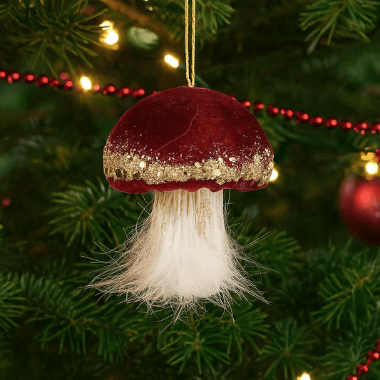 Christmas  -  Burgundy Mushroom Christmas Tree Decoration - 8cm  -  60008488