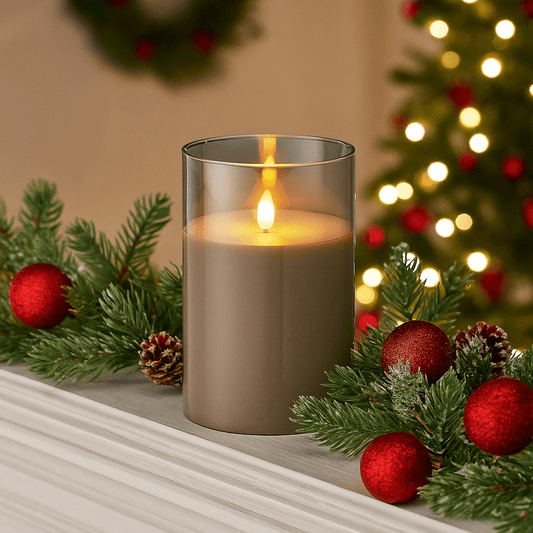 Homeware  -  Smoked Glass Cylinder LED Wick Candle - 15cm  -  60008558