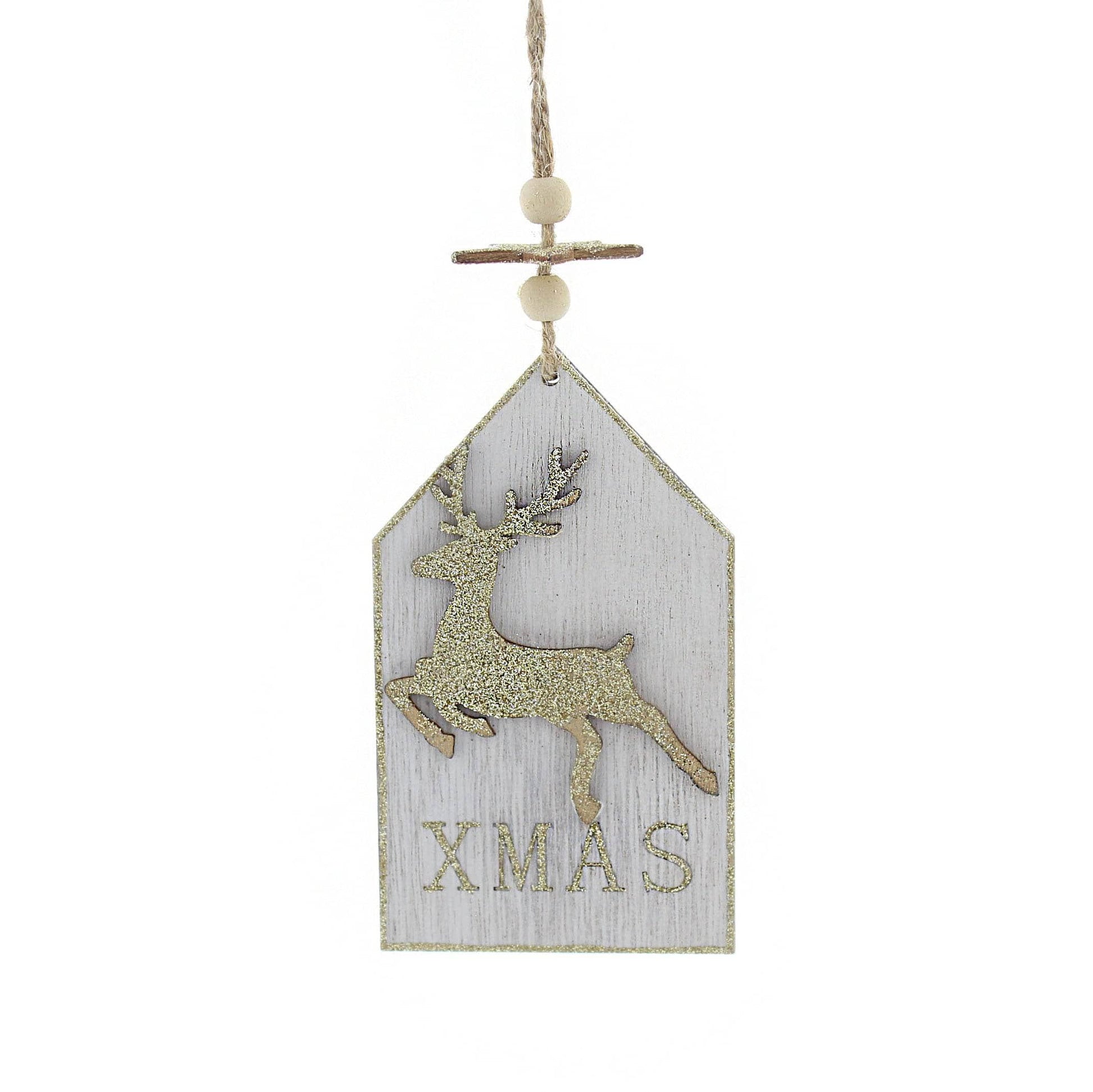 Gold Reindeer Wooden Hanging Plaque - 23cm-  60008687