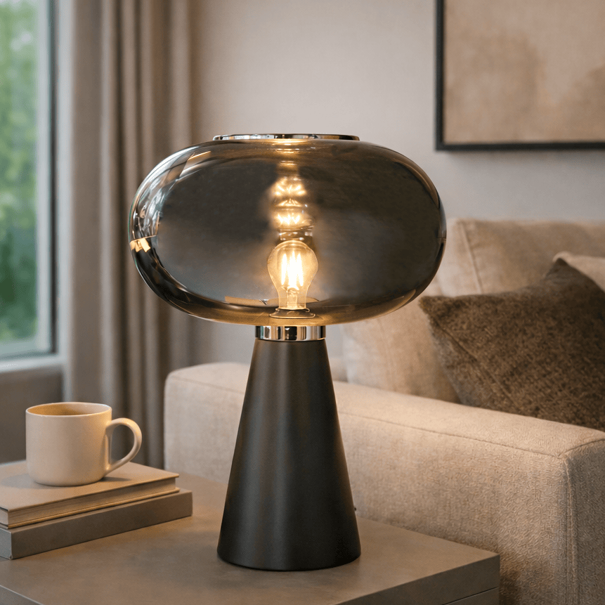 Lights  -  Jensen Black Smoked Glass Table Lamp  -  60009291