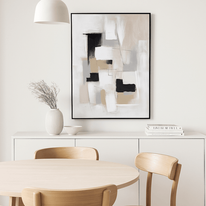 Pictures  -  Beige Abstract Framed Picture - 120 x 90cm  -  60009763