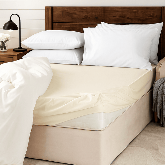 Homeware  -  200 Thread Count Fitted Bed Sheet - Ivory Multiple Sizes  - 