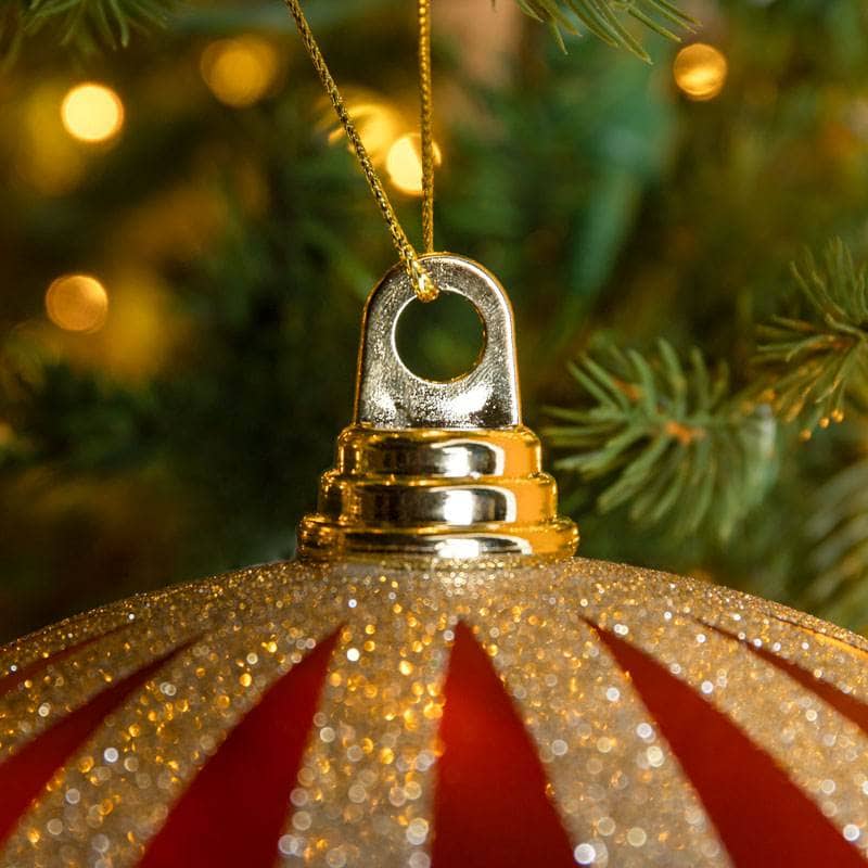 Christmas  -  Red & Champagne Striped Christmas Bauble - 25cm  -  60011107