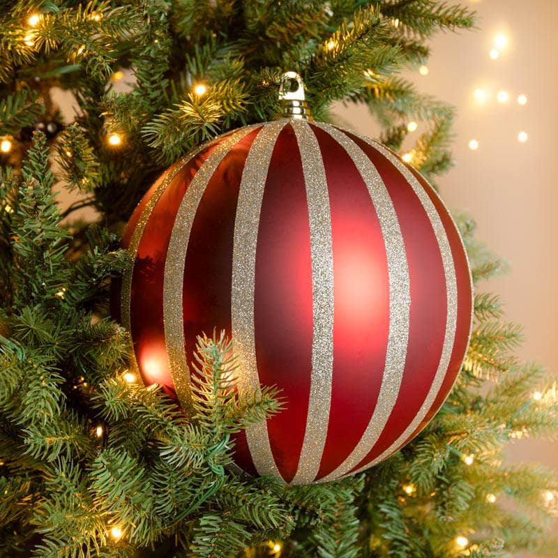Christmas  -  Red & Champagne Striped Christmas Bauble - 25cm  -  60011107