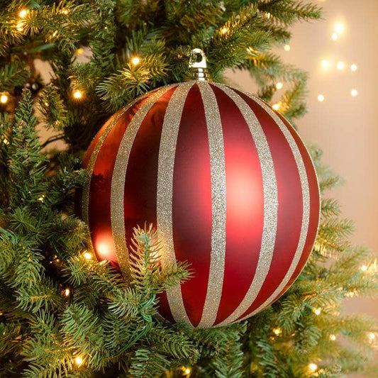 Christmas  -  Red & Champagne Striped Christmas Bauble - 25cm  -  60011107