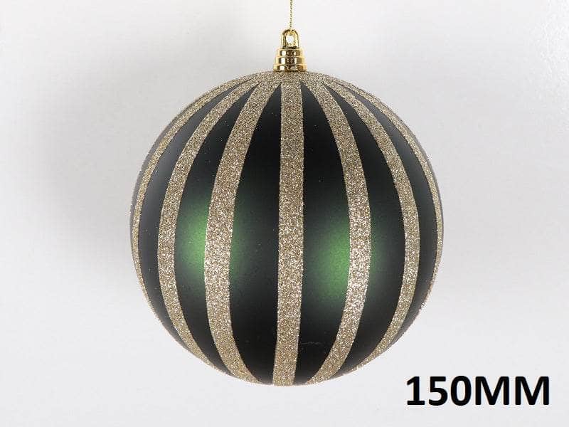 Christmas  -  Green & Champagne Striped Christmas Bauble - 15cm  -  60011112
