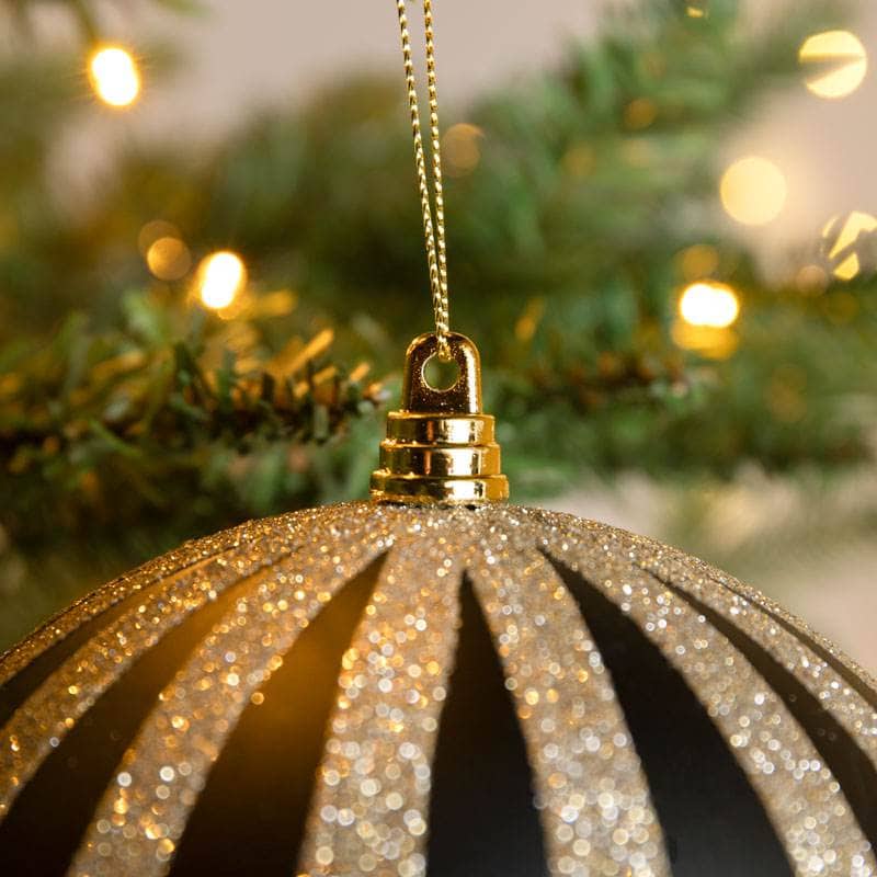 Christmas  -  Green & Champagne Striped Christmas Bauble - 15cm  -  60011112