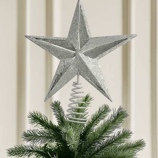 Christmas  -  Glitter Star Tree Topper - Silver  -  60011528