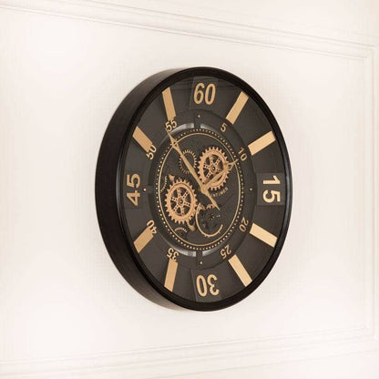 Mirrors  -  Tempered Glass Black & Gold Wall Clock - 60cm  -  60011552