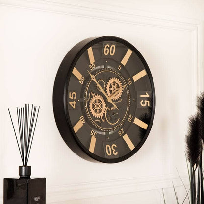 Mirrors  -  Tempered Glass Black & Gold Wall Clock - 60cm  -  60011552