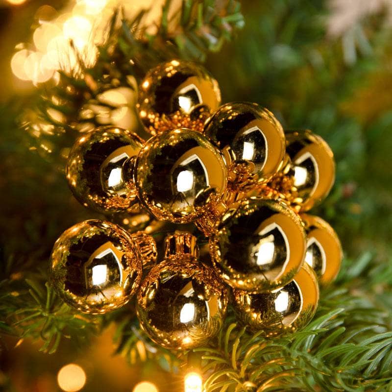 Christmas  -  Bunch Of 12 Christmas Baubles - Light Gold  -  60012112