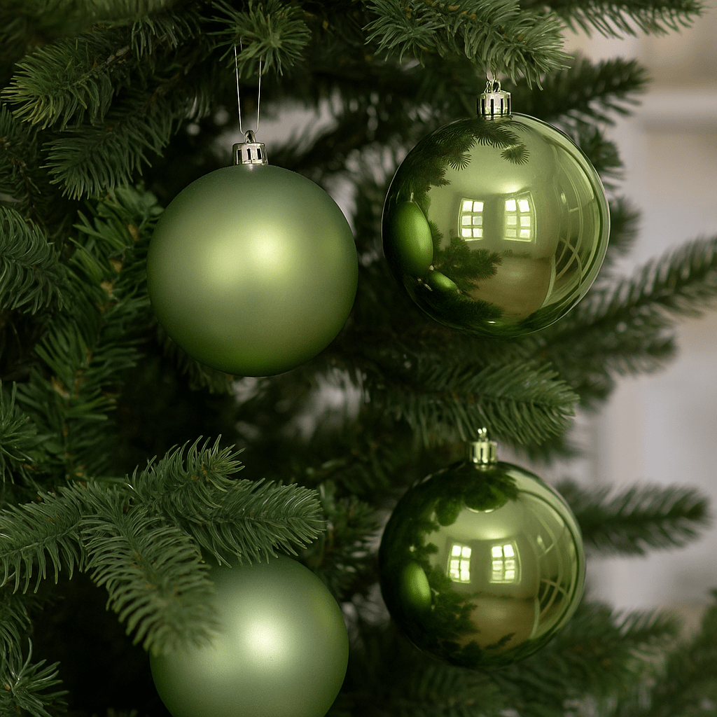 Christmas  -  Green Tea Shatterproof Shiny & Matt Baubles - 4 pack  -  60012125