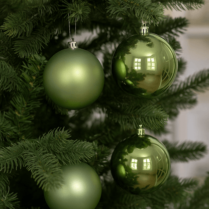 Christmas  -  Green Tea Shatterproof Shiny & Matt Baubles - 4 pack  -  60012125