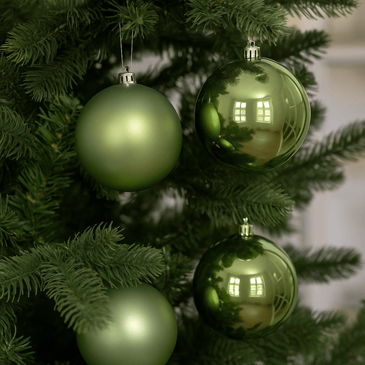 Christmas  -  Green Tea Shatterproof Shiny & Matt Baubles - 4 pack  -  60012125