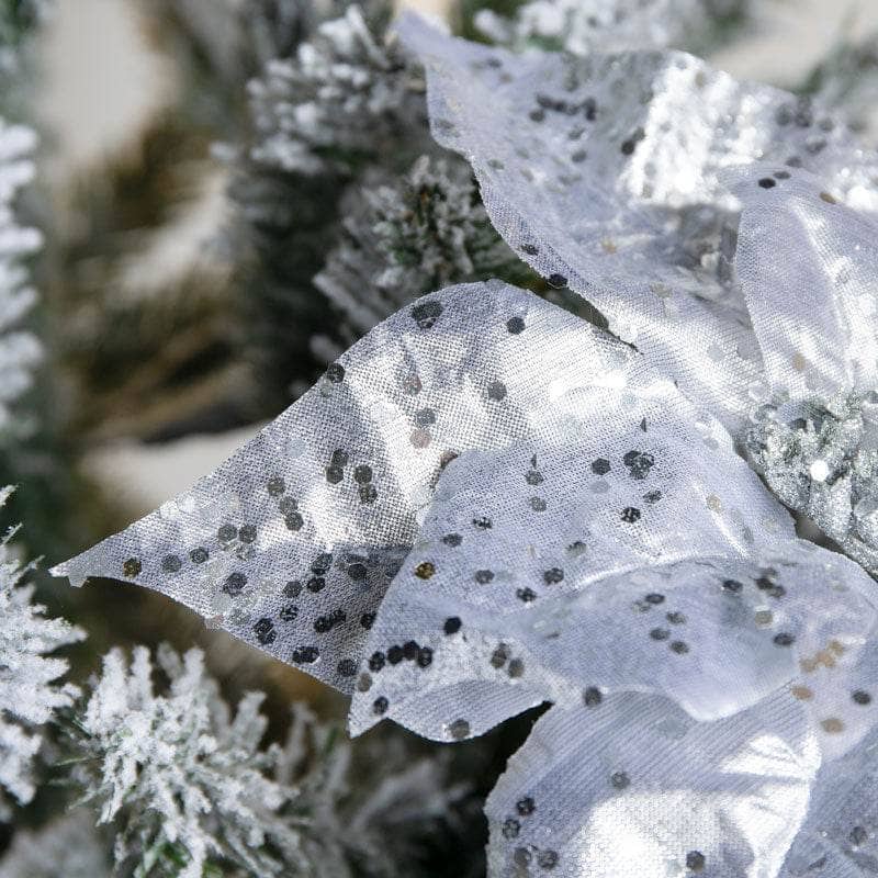 Christmas  -  Silver Metallic Poinsettia Clip Decoration - 25cm  -  60012212