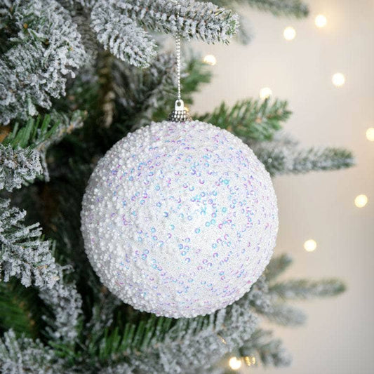 Christmas  -  White Sequin Bauble - 12cm  -  60012227