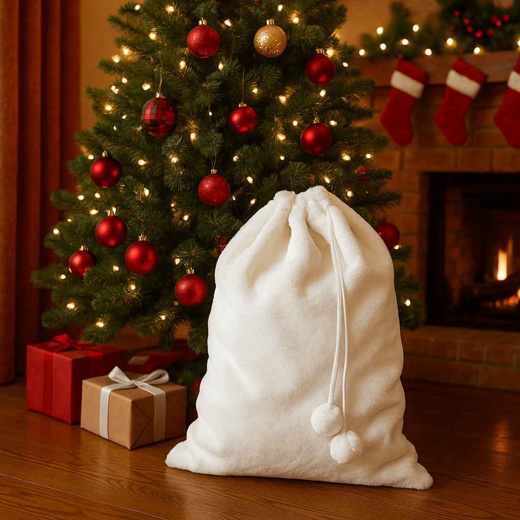 Christmas  -  Ivory Sack & Pom Poms - 80cm x 55cm  -  60012286