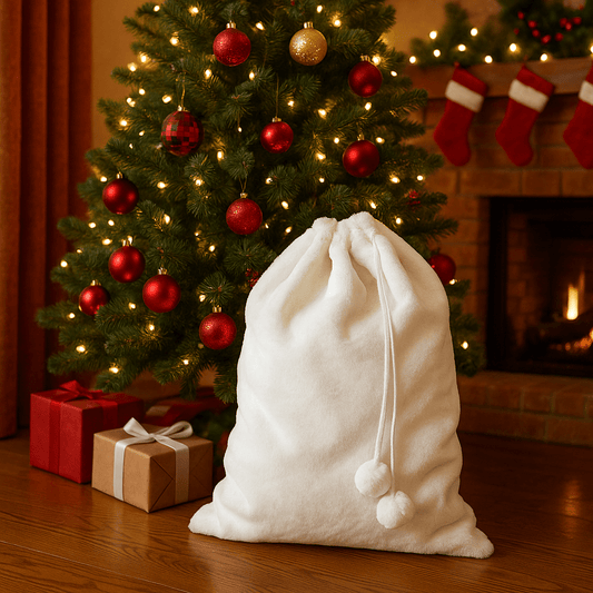 Christmas  -  Ivory Sack & Pom Poms - 80cm x 55cm  -  60012286