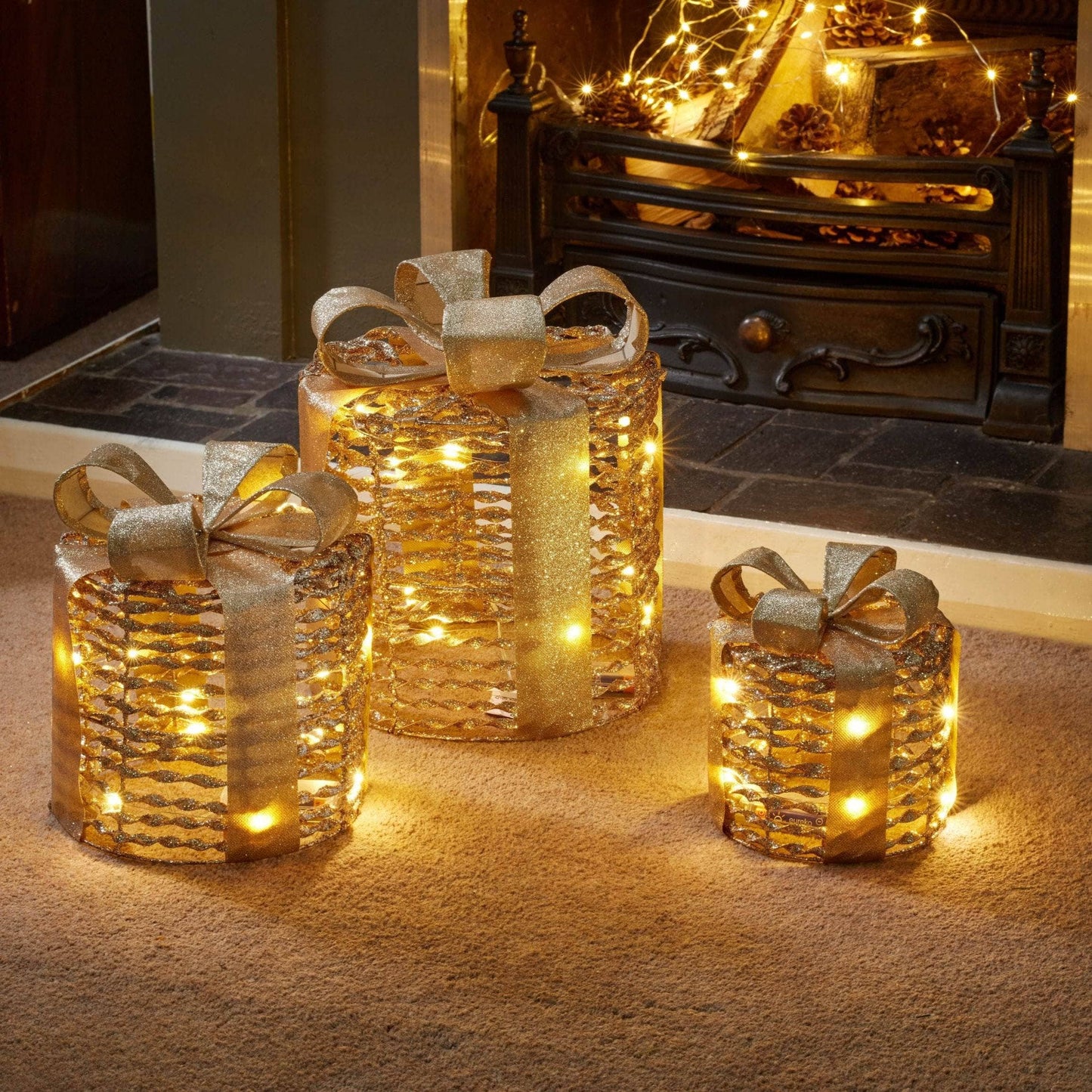 Christmas  -  Glitter Twist Gift Boxes Set Of 3 - Gold  -  60012367