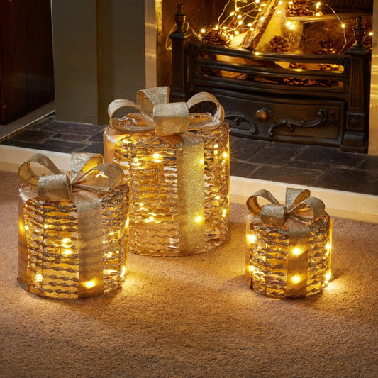 Christmas  -  Glitter Twist Gift Boxes Set Of 3 - Gold  -  60012367