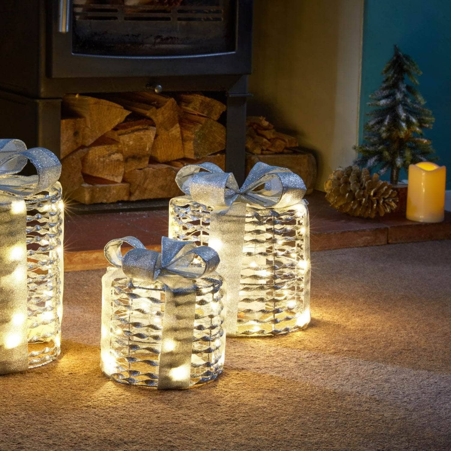 Christmas  -  Silver GlitterTwist Gift Boxes - Set of 3  -  60012368