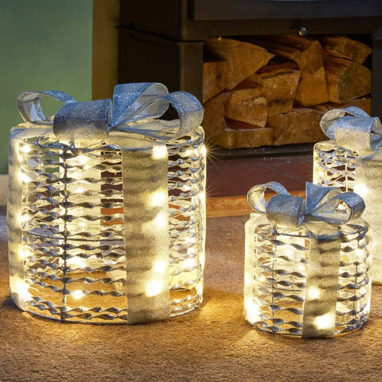 Christmas  -  Silver GlitterTwist Gift Boxes - Set of 3  -  60012368