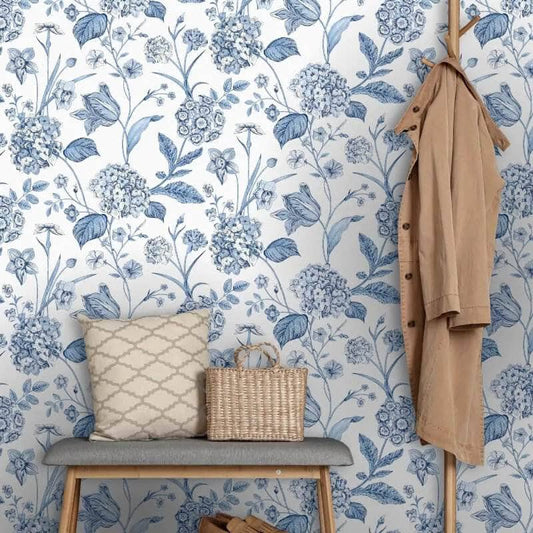 Wallpaper  -  Rasch Amelie Hydrangea Floral Blue & White Wallpaper -  260169  -  60013723