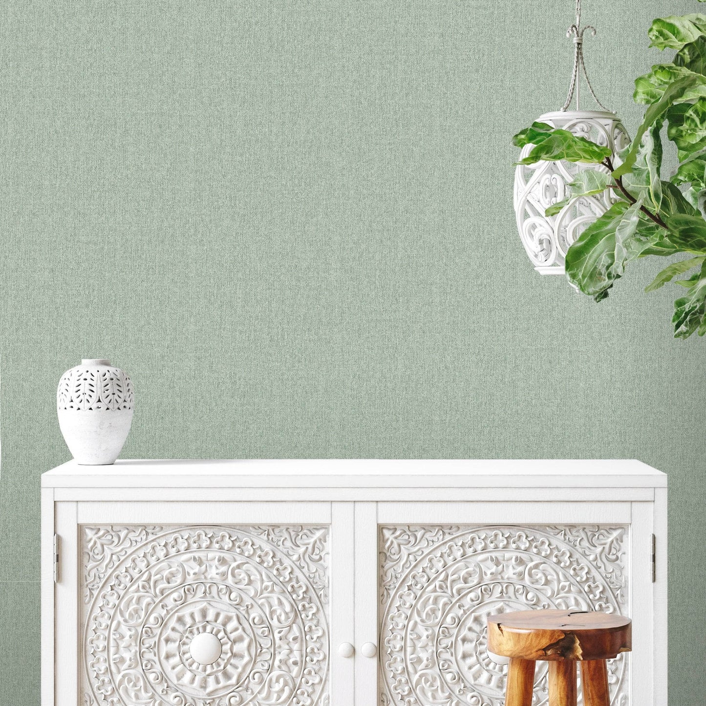 Wallpaper  -  Rasch Fiji Sage Linen Wallpaper - 316124  -  60013733