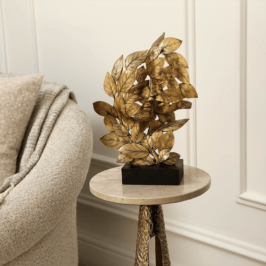 Homeware  -  Antique Gold Couple & Leaf Figurine - 37.6cm  -  60014131