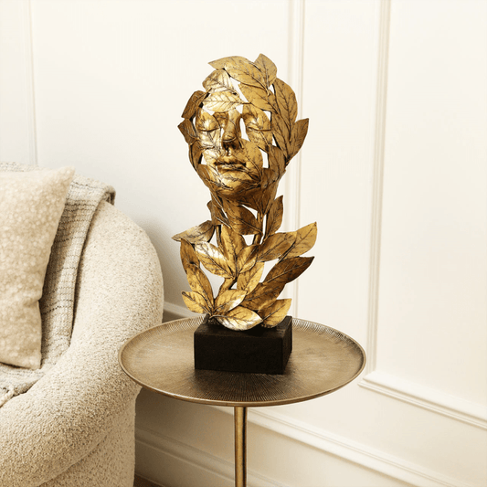 Homeware  -  Antique Gold Face & Leaf Figurine - 49.3cm  -  60014132