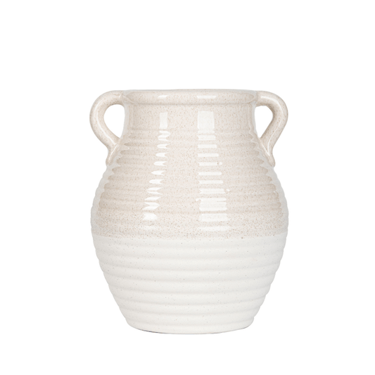 Homeware  -  Beige & White Ribbed Ceramic Vase - 26cm  -  60014136