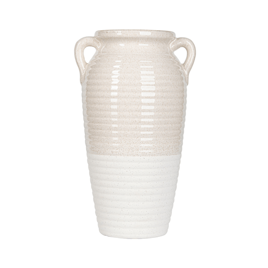 Homeware  -  Beige & White Ribbed Ceramic Vase - 36cm  -  60014137