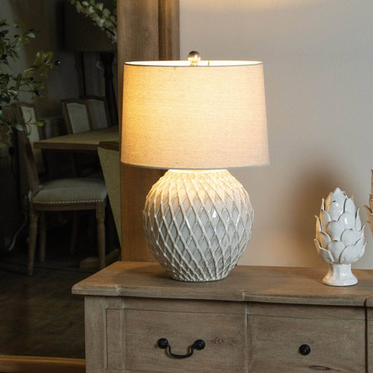 Lights  -  Lattice Ceramic Table Lamp With Linen Shade  -  60014279