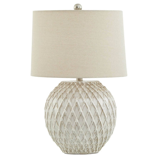 Lights  -  Lattice Ceramic Table Lamp With Linen Shade  -  60014279