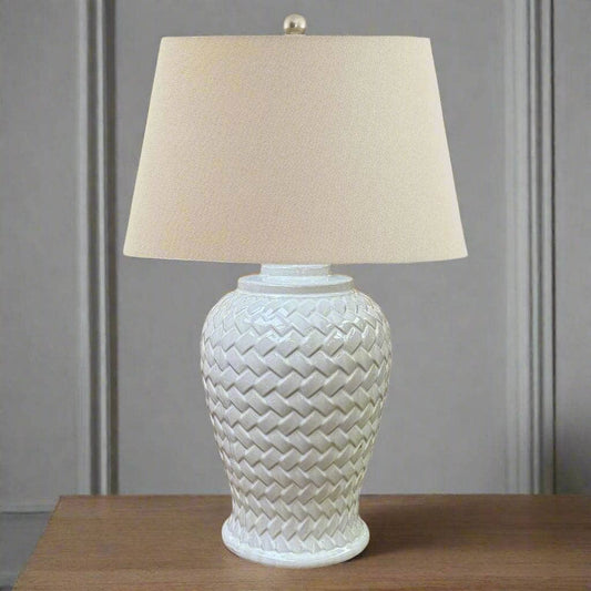 Lights  -  Woven Ceramic Table Lamp With Linen Shade  -  60014283