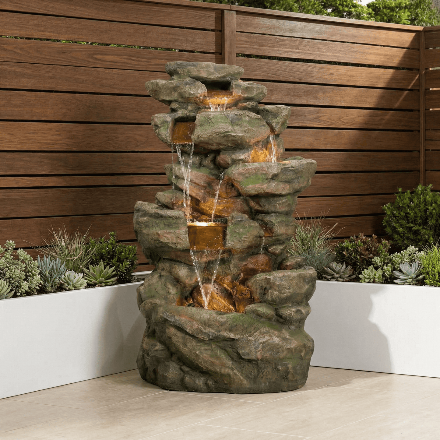 Gardening  -  Mossley Rockfalls Colour Changing Water Feature  -  60014433