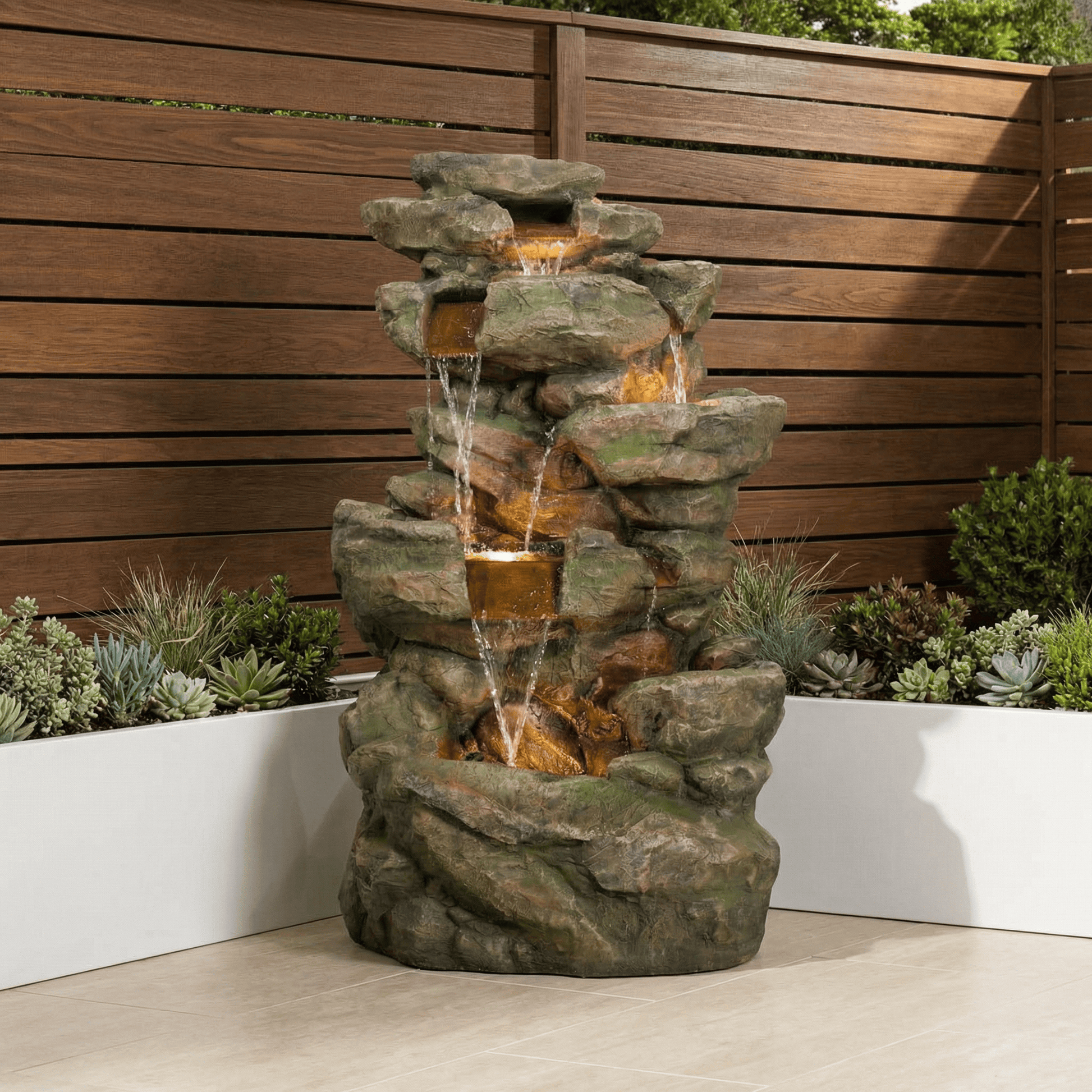 Gardening  -  Mossley Rockfalls Colour Changing Water Feature  -  60014433