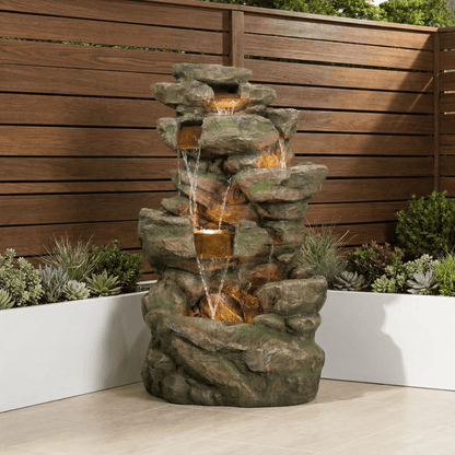 Gardening  -  Mossley Rockfalls Colour Changing Water Feature  -  60014433