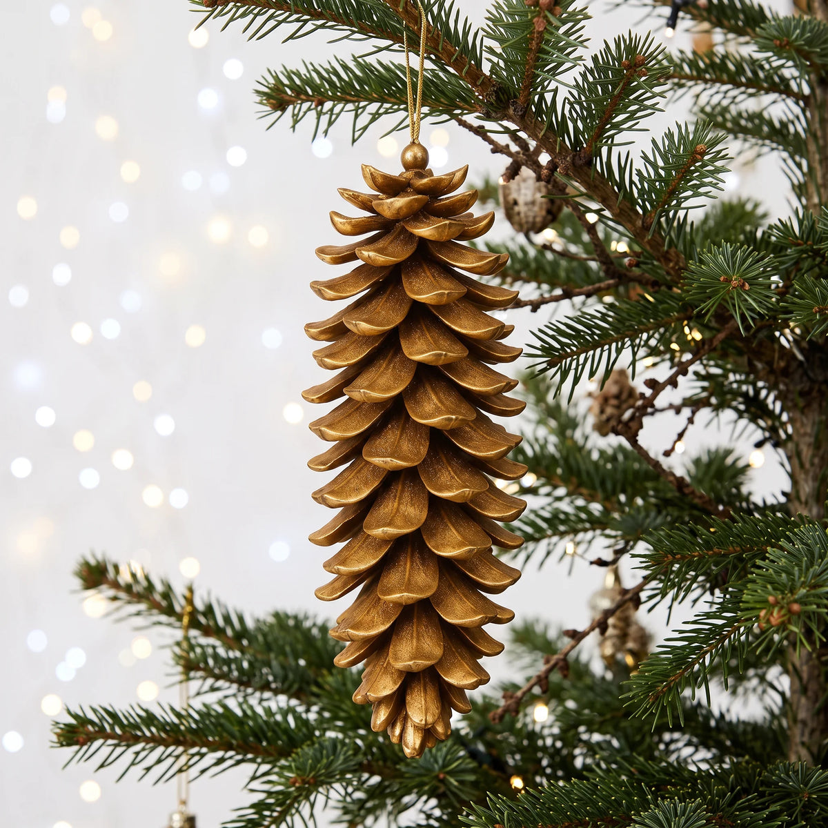 Christmas  -  Matt Antique Gold & Glitter Pinecone - 28cm  -  60039451