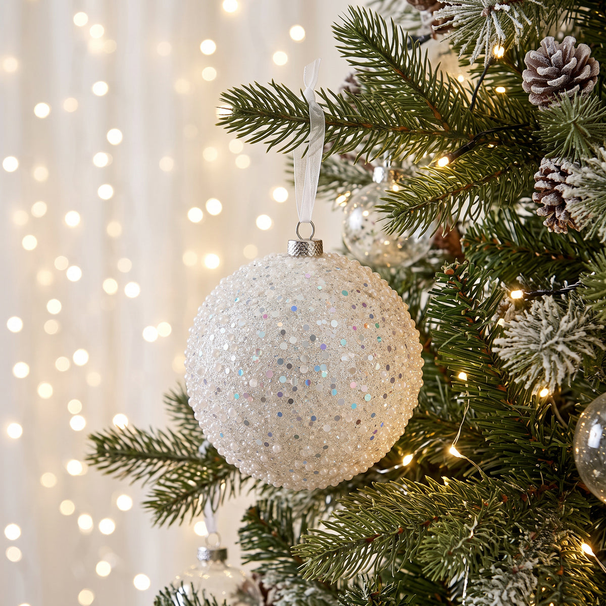 Silver Ball with Bead & Sequin Design - 15cm