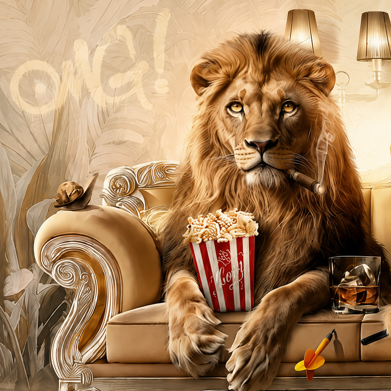 60064449 Lion Movie Night Painting - 78 x 155cm