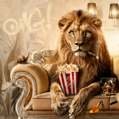 60064449 Lion Movie Night Painting - 78 x 155cm