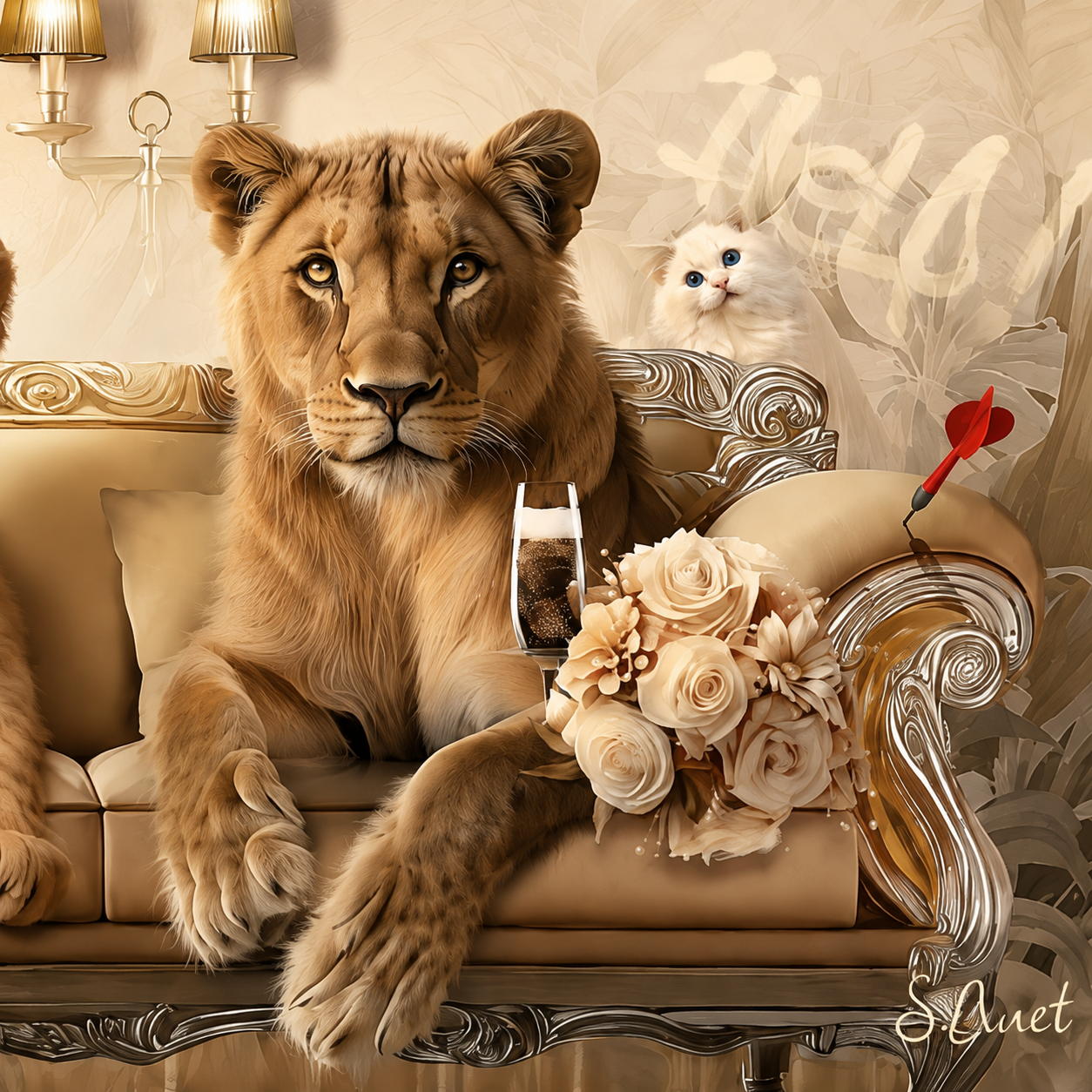 60064449 Lion Movie Night Painting - 78 x 155cm