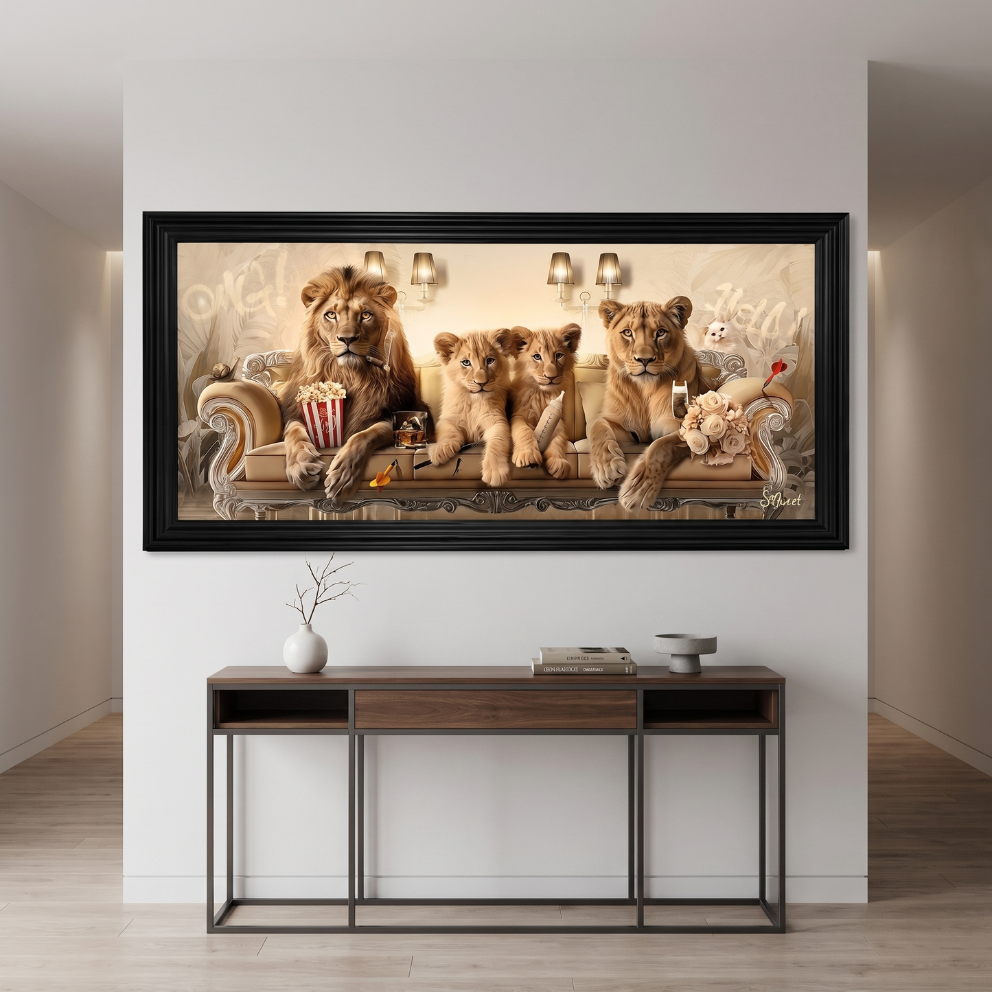 60064449 Lion Movie Night Painting - 78 x 155cm
